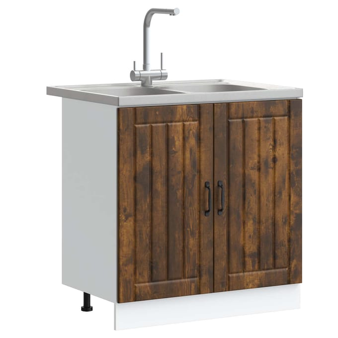 vidaXL - Waskompkast - Lucca - 2 - st - Rook - Eiken - Bewerkt - hout