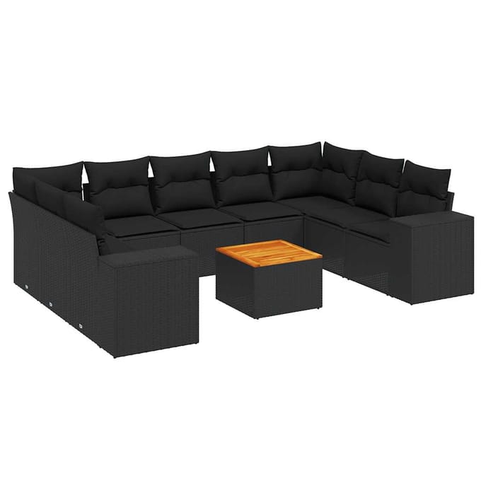 vidaXL - 10-delige - Loungeset - met - kussens - poly - rattan - zwart