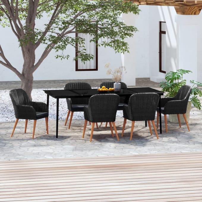 vidaXL - 7-delige - Tuinset - met - kussens - zwart