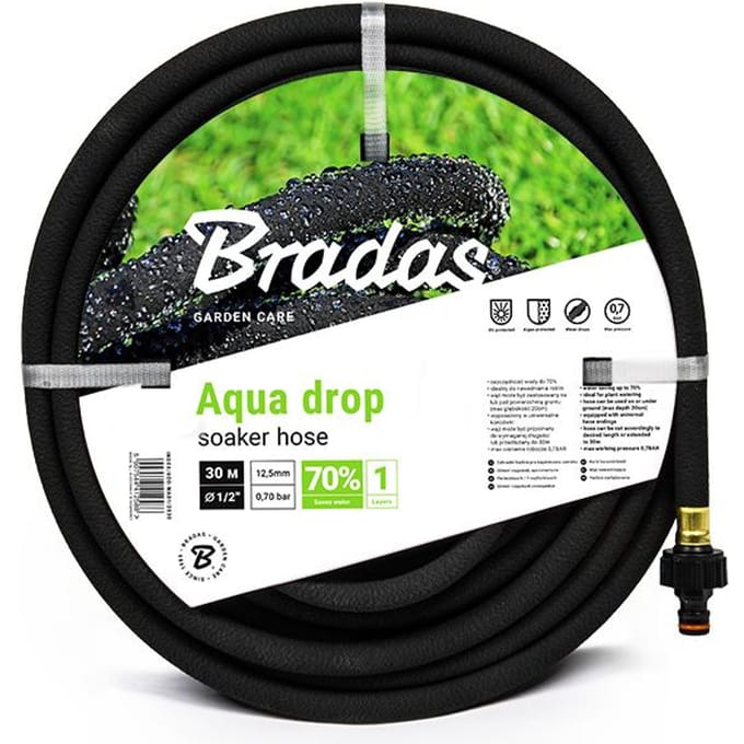 Bradas AQUA-DROP Druppelslang Set – 1/2" (13 mm) × 30 m – Inclusief Snelkoppelingen – Waterbesparend