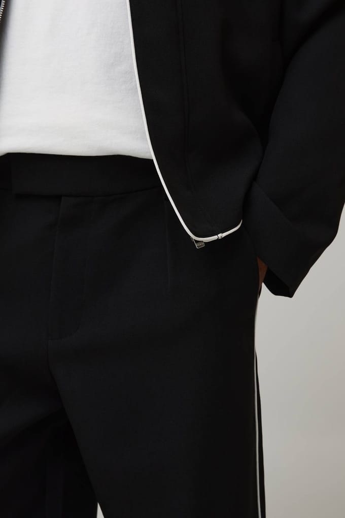 Getailleerde Relaxed Fit Plooibroek Met Contrasterende Biesjes Co-ord Set | Black | Size 44