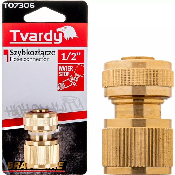 Tvardy Snelkoppeling voor tuinslang - Messing - Waterstop - 1/2" - Duurzaam en Lekvrij