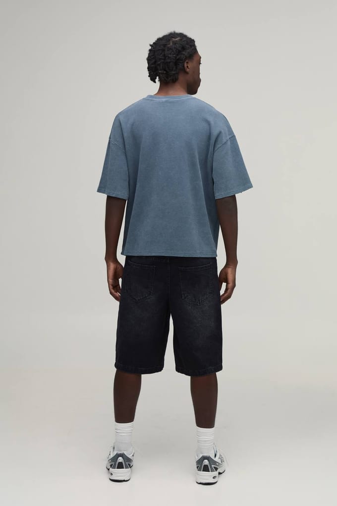 Oversized Waffle Gothic Print Short Sleeve T-Shirt | Charcoal | Size Medium