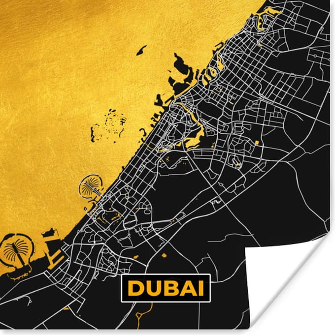Poster Dubai - Goud - Stadskaart - Plattegrond - Kaart - 75x75 cm