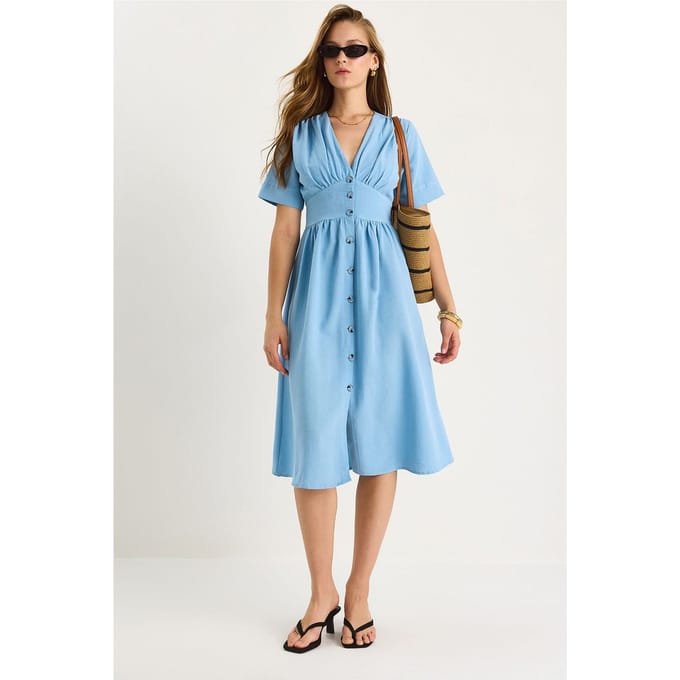 V-hals Knop Midi Shirtjurk