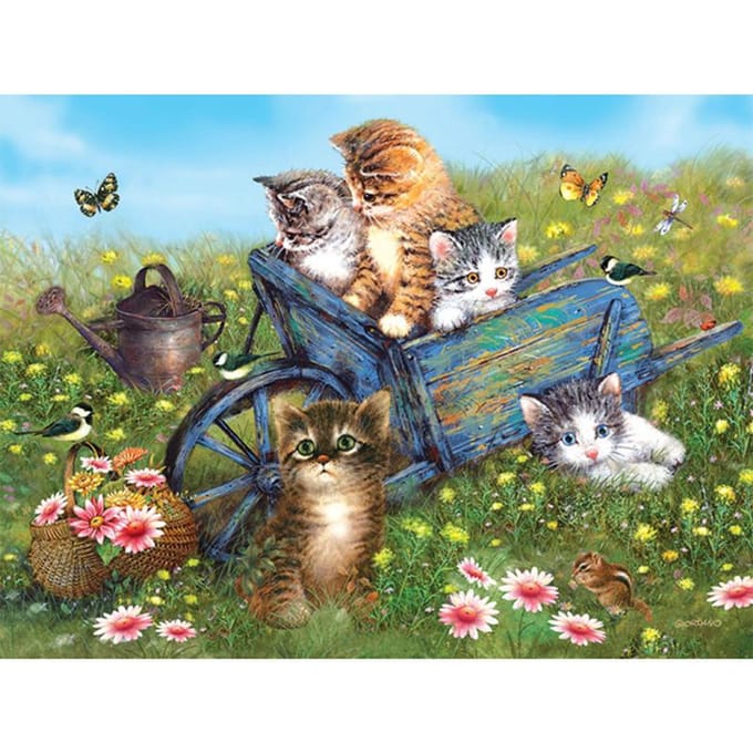 Peinture diamant cinq chats, icône, point de croix, rond, broderie complète, noël 20X30CM blue