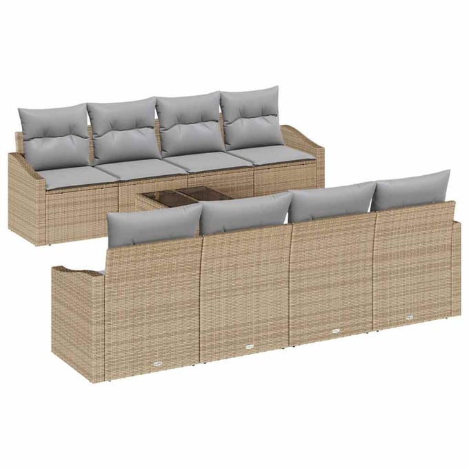 vidaXL Bankstel 9 st Beige en Licht Grijs poly rattan