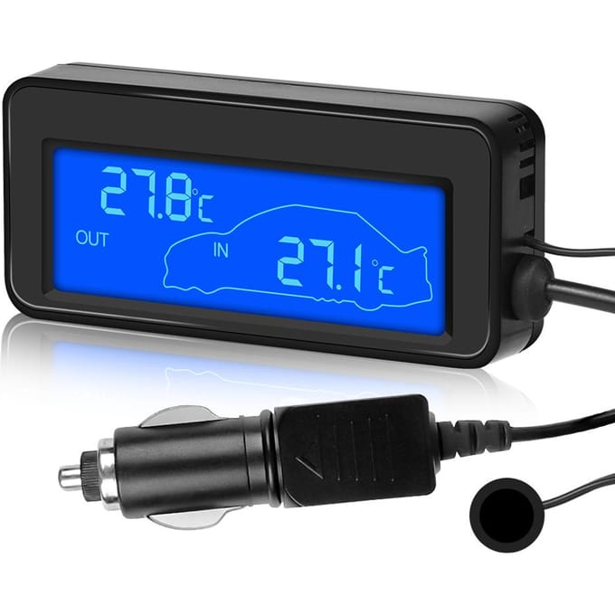 Auto Binnen-/Buitenthermometer met Sensor Mini LCD Digitaal Display Temperatuur Auto 12V Digitale Thermometer Handig met Blauwe Achtergrondverlichting blue