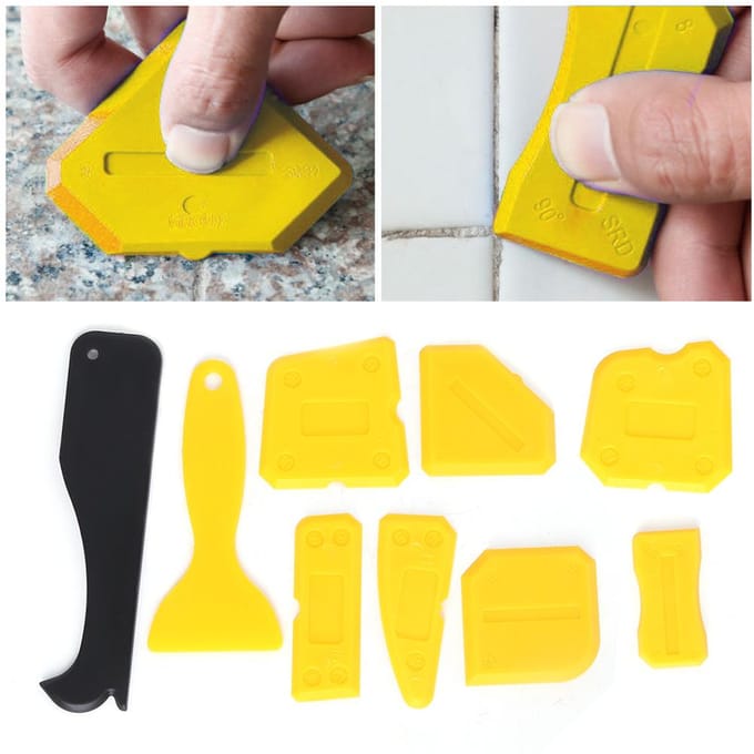 9 Stuks Siliconen Glas Kit Verwijderaar Schraper Handbediend voor Deur Kit Gereedschapsset black