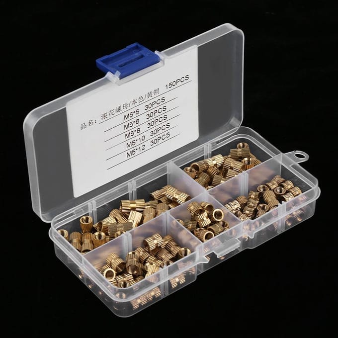 Kit d'Assortiment de 150 Écrous Cylindriques Filetés M5 en Laiton, Écrous Inserts, Écrous Embeddés