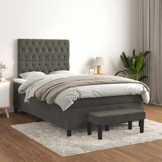 vidaXL - Boxspring - met - matras - fluweel - donkergrijs - 120x190 - cm