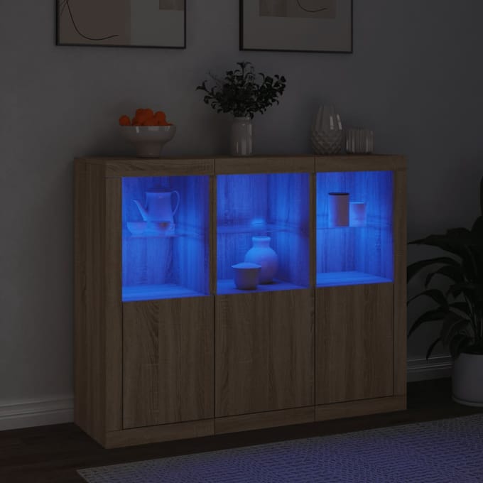 vidaXL - Dressoirs - met - LED-verlichting - 3 - st - bewerkt - hout - sonoma - eiken