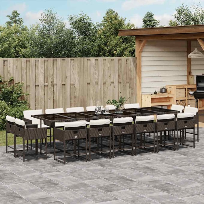 vidaXL - 17-delige - Tuinset - met - kussens - poly - rattan - bruin