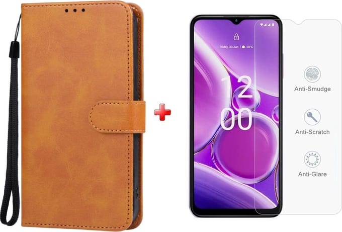 Nokia G42 agenda book case hoesje bruin + glas screenprotector