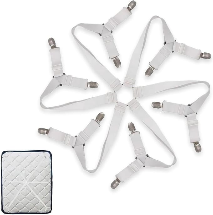 12 Stuks Verstelbare Hoekclips voor Lakens, Matrassen en Sofas - Elastische Bevestigingsclips in Wit