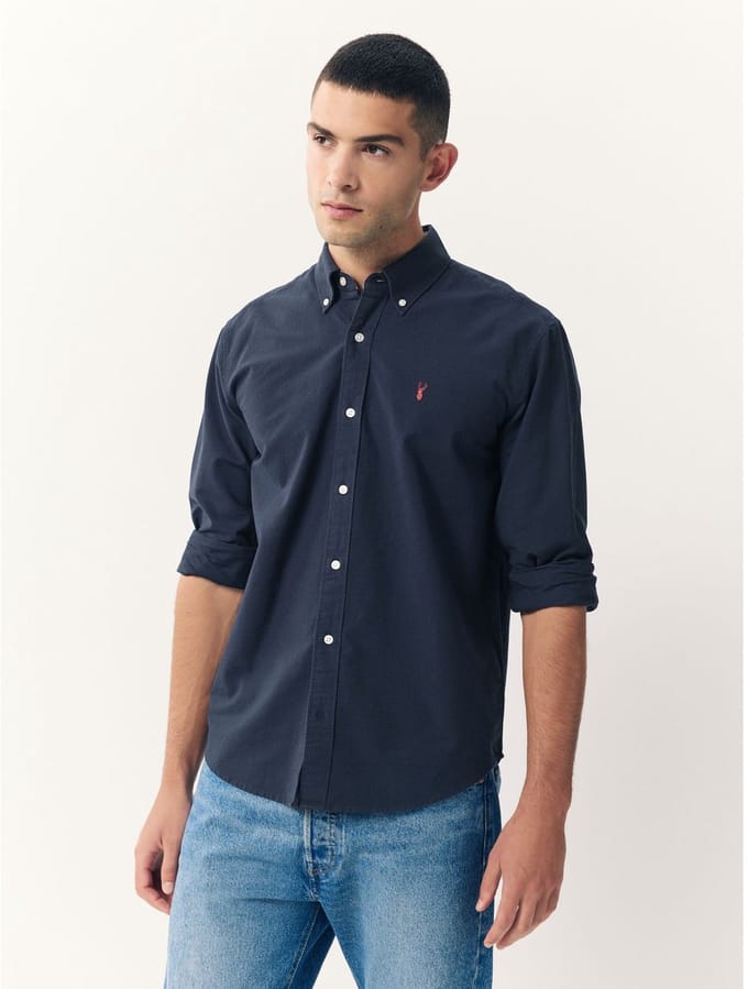 Next - Heren - Slim-fit Oxford-overhemd met lange mouwen - Blauw