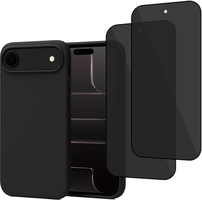 Technow hoesje + 2x Privé Screenprotector geschikt voor iPhone 17 – Privacy Tempered Glass - Back Case - Cover - Zwart