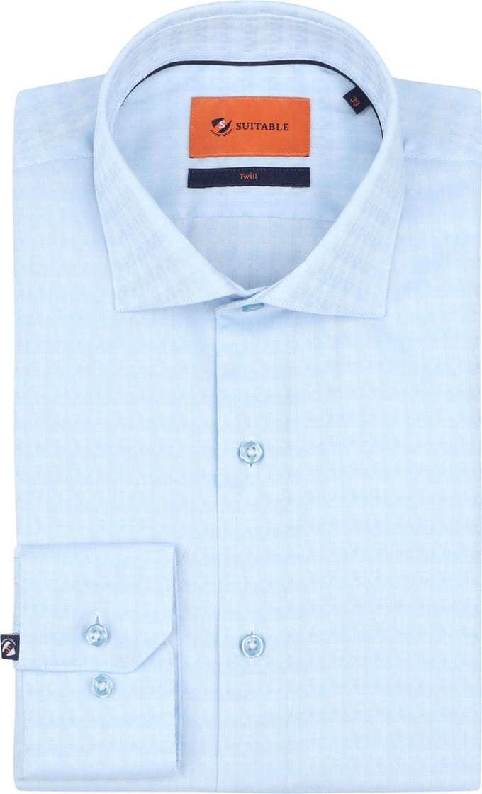 Suitable Overhemd Twill Print Lichtblauw - Maat 38 - Heren - Overhemden Formeel