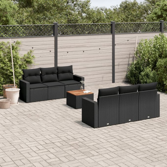 vidaXL - 7-delige - Loungeset - met - kussens - poly - rattan - zwart