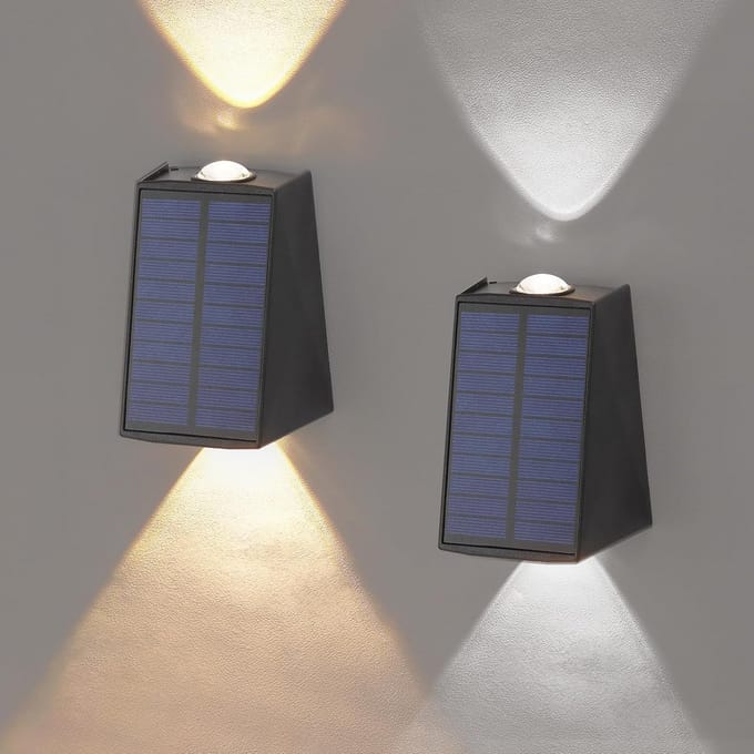 Set van 2 Solar Buitenlampen - IP65 Waterdicht met Warm & Koud Wit Licht