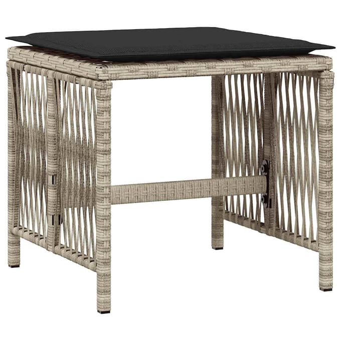 vidaXL - Tuinkrukken - 4 - st - met - kussens - 41x41x36 - cm - poly - rattan - lichtgrijs