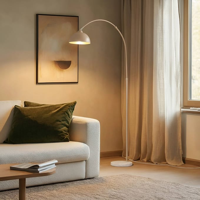 Lindby - vloerlamp - 1licht - IJzer, marmer - H: 180 cm - E27 - beige, wit