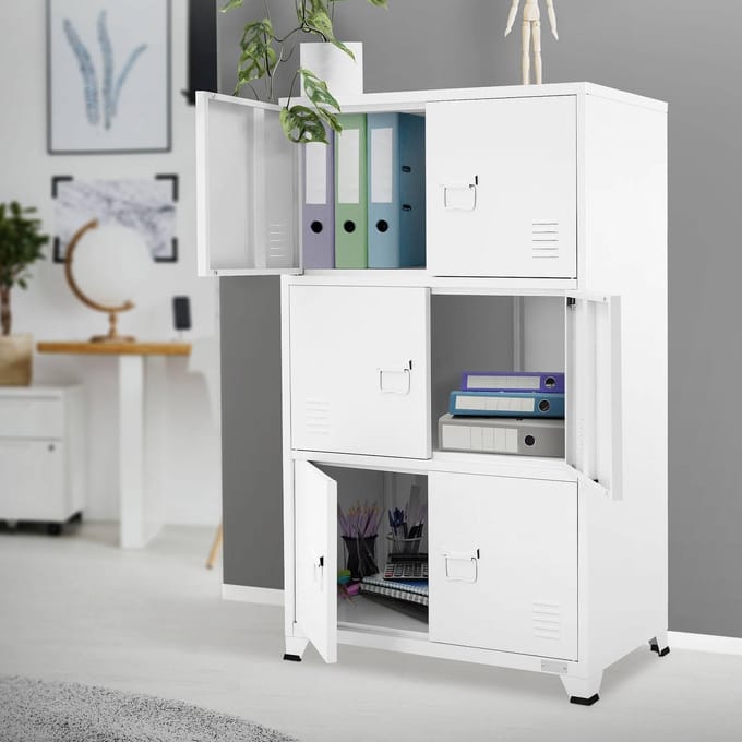 Kantoorkast met drie niveaus magnetische sluiting 75x40x120 cm wit staal ML design