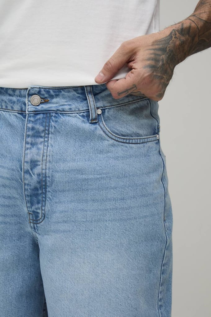 Tall Essential Longline Denim Jorts | Light Blue | Size 46