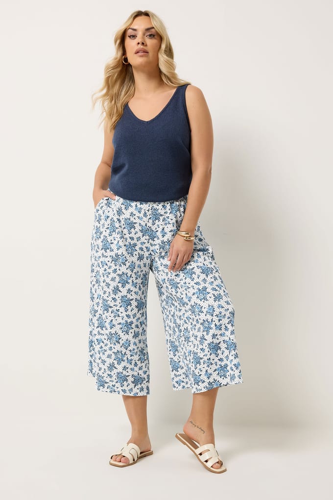 Yours Witte Culottes Met Fijne Bloemenprint Size 46