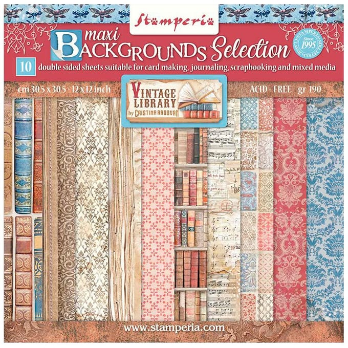 Stamperia - Vintage Library Maxi Background Selection 12x12 Inch Paper Pack (SBBL133)