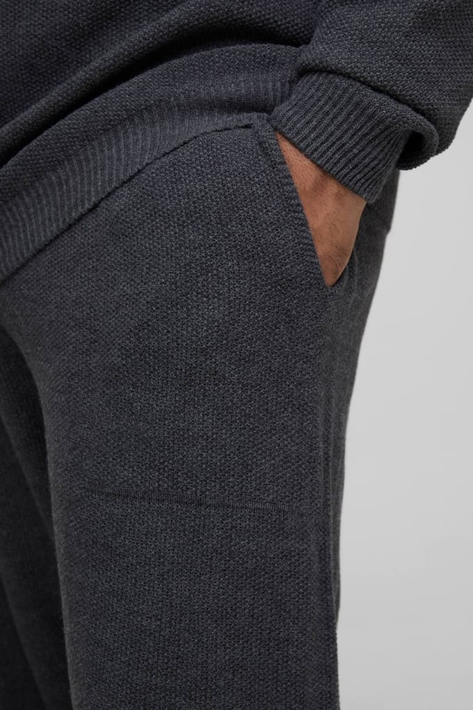 Plus Relaxed Fit Knitted Sweat Tracksuit | Charcoal | Size 2XL