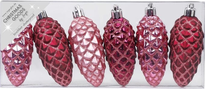 Christmas Goods Kersthangers - 6x - dennenappels - roze - 9 cm - kerstversiering