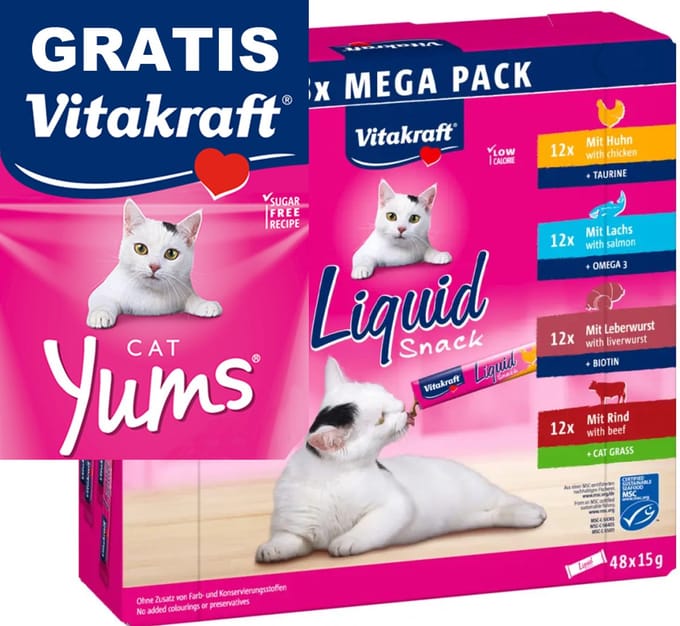 Vitakraft Liquid Snack Big Pack á 48st met gratis Vitakraft cat yums 40 gram