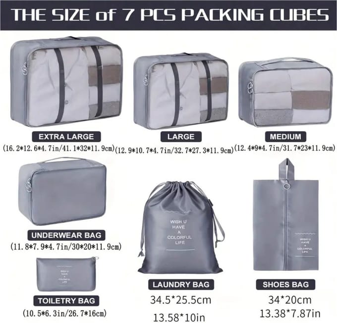 Nivard Koffer Organizer Set - Packing Cubes - Compressie - Travel - Compression - Set - Grijs