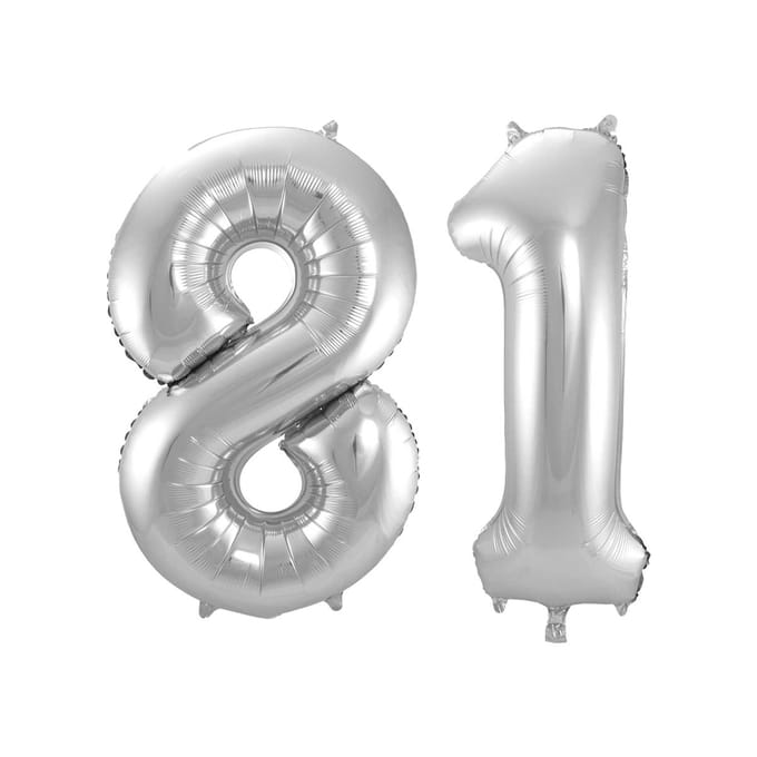 Folieballon 81 jaar - Zilver - 86 cm