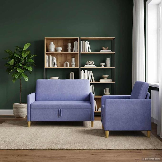 vidaXL - Sofa - Set - Met - Opslag - 2 - st - Jeans - Blauw - Polyester
