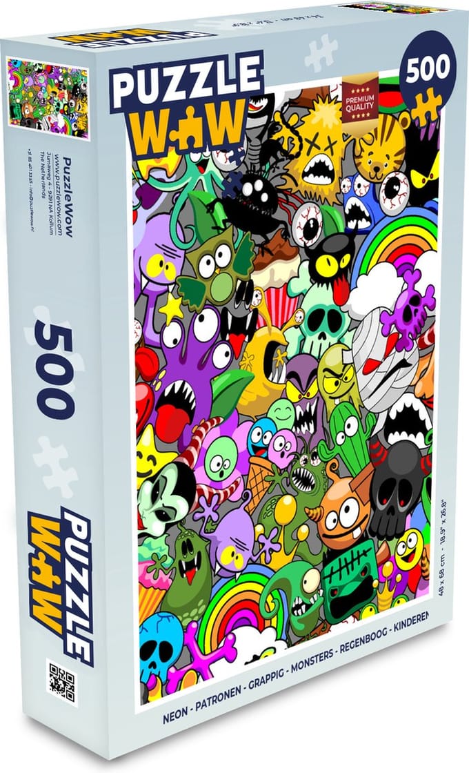 Puzzel Neon - Patronen - Grappig - Monsters - Regenboog - Kinderen - Legpuzzel - Puzzel 500 stukjes