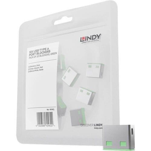LINDY USB-A-poortslot USB-Lock Set van 10 stuks Groen Zonder sleutel 40461