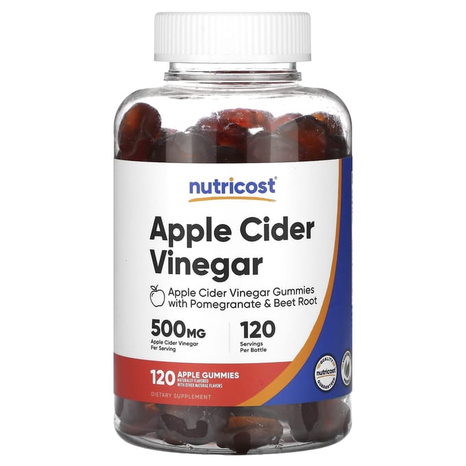 Nutricost, gommes au vinaigre de cidre de pomme, pomme, 500 mg, 120 gommes