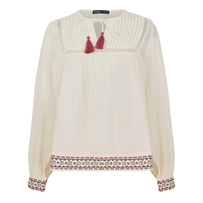 Threadbare Dames/Dames Reema Strikhals Blouse met Lange Mouwen (Crème)