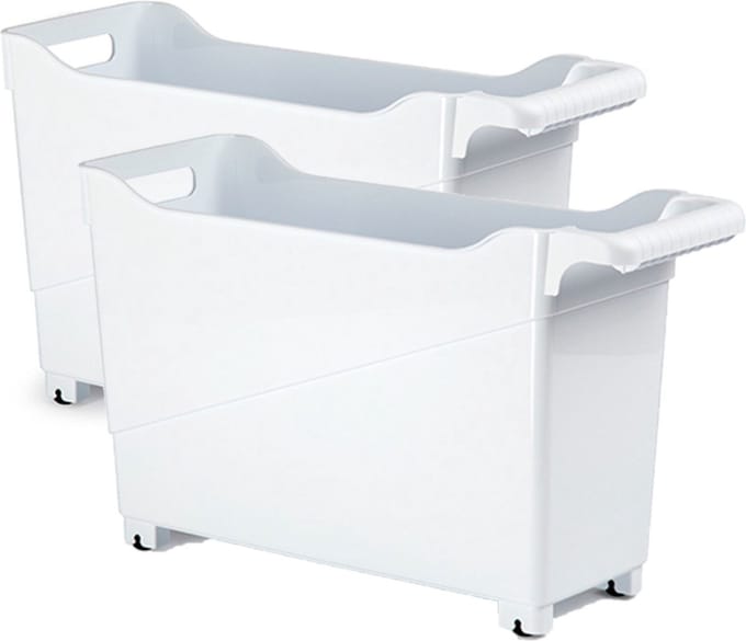 PlasticForte Trolley - Set van 3x stuks - wit - L45 x B17 x H29 cm - opberger op wieltjes