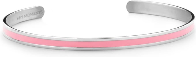 Key Moments 8KM-B00524 Stalen Open Bangle - One-size (60 x 50 x 4 mm) - Zilverkleurig / Roze