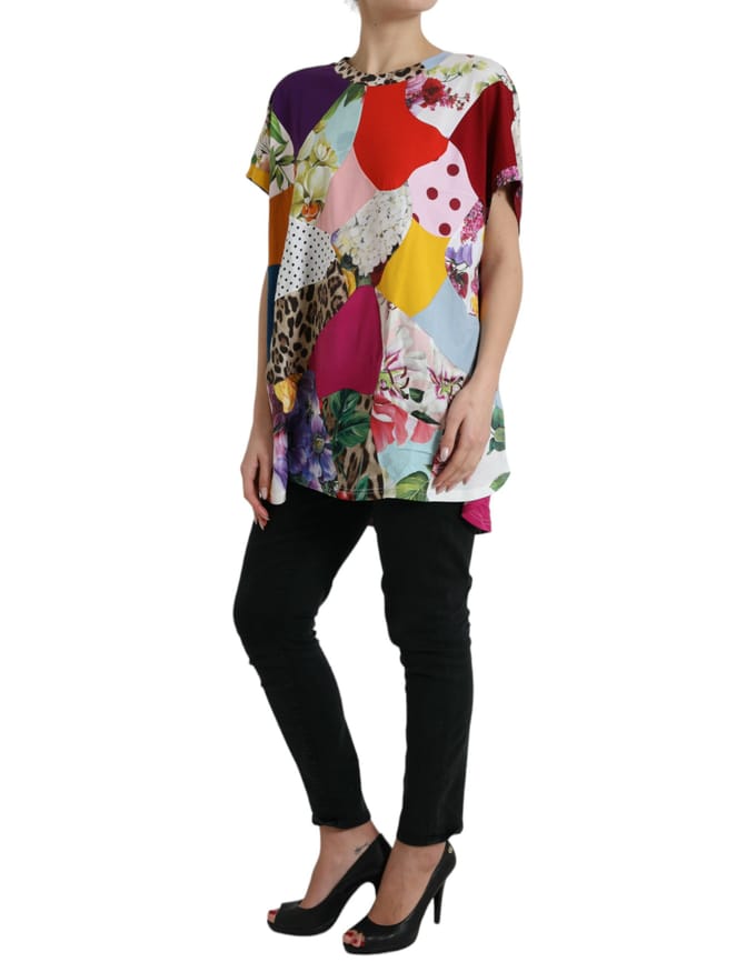 Patchwork Zijde Top Multicolor