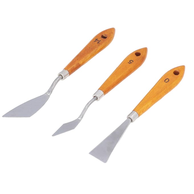 Spatule Peinture Acrylique Huile Formée Inoxydable Suspendable Manche Hêtre Spatule Palette orange