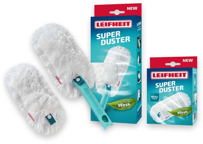 Leifheit Superduster M plumeau set - click system handvat - incl. 2 wasbare overtrek - microvezel