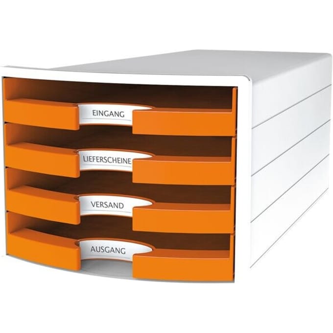 Ladebox HAN Impuls 2.0, 4 schuifladen, A4-formaat, stapelbaar, open, wit/oranje