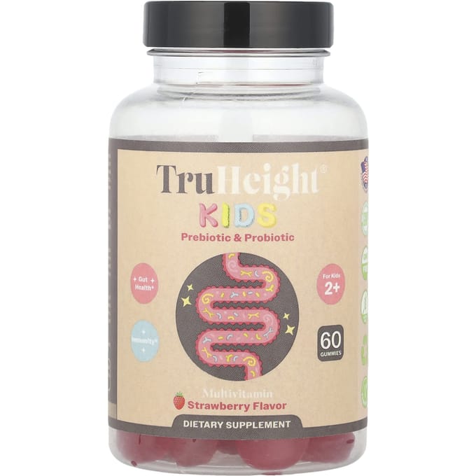 TruHeight, gommes prébiotiques et probiotiques pour enfants, pour les enfants de 2 ans et plus, fraise, 60 gommes