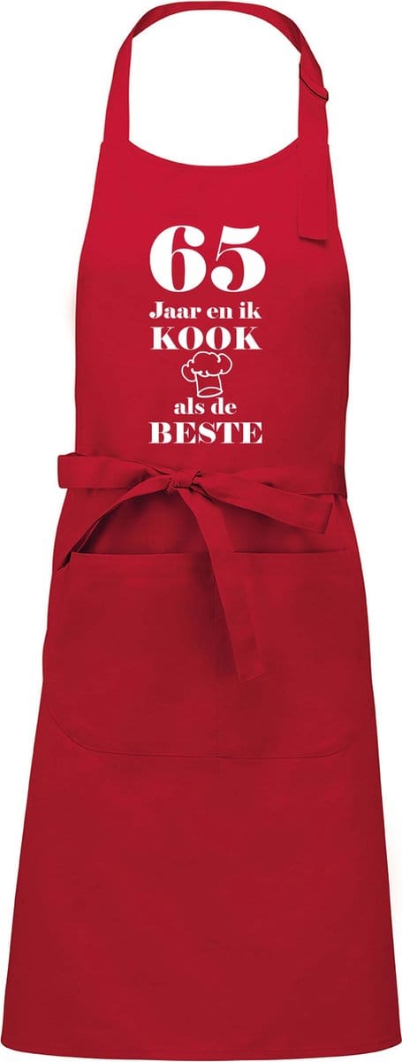 Mijncadeautje - Luxe schort - 65 jaar - en ik kook als de beste - rood