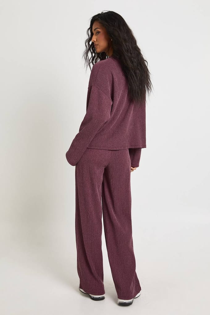boohoo Dames Gestructureerde Wijde Broek met Trekkoord in de Taille | Plum | Maat: 8