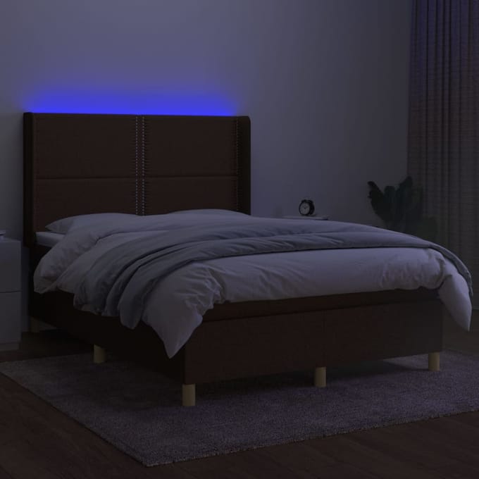 vidaXL - Boxspring - met - matras - en - LED - stof - donkerbruin - 140x190 - cm